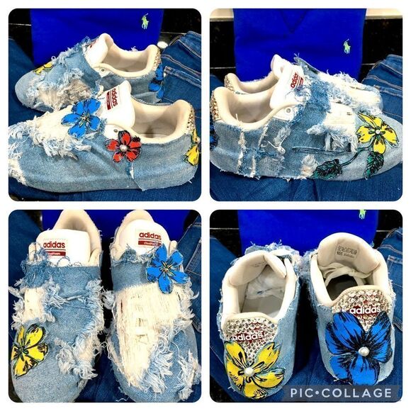 Custom distressed Bling Adidas! Super cute - Picture 2 of 10